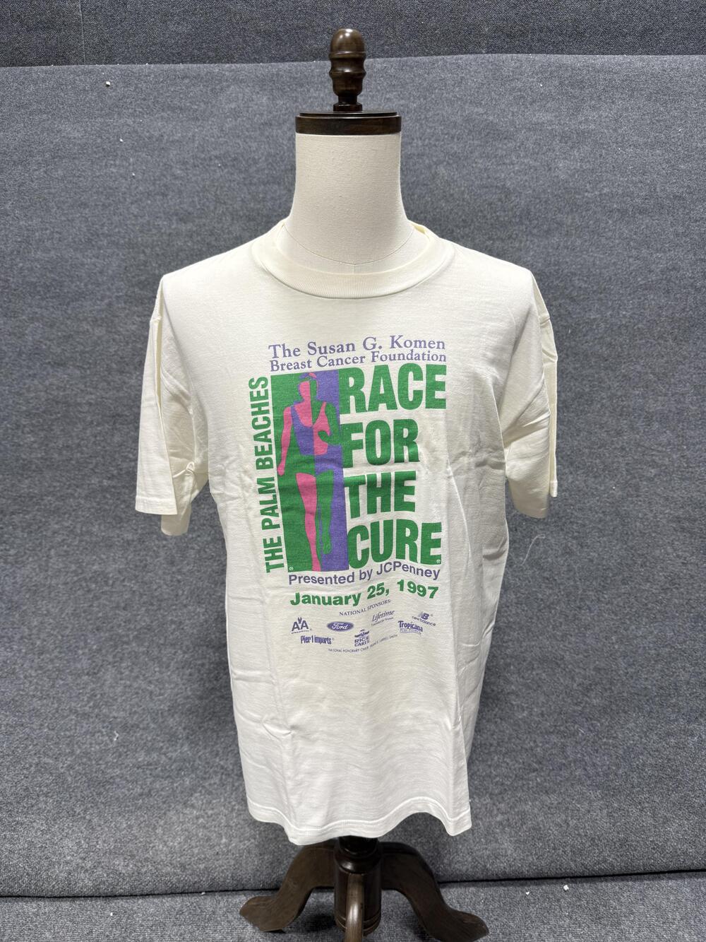 Vintage Susan Komen Race For The Cure Shirt Mens Large White 1997 Breast Cancer